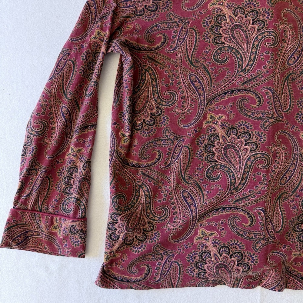 Lauren Ralph Lauren Pajama Top Burgundy Paisley LRL Crest women's  L - Picture 6 of 9